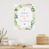 Elegante Blumengrün Wreath Custom Gott segne Poster (Küche)