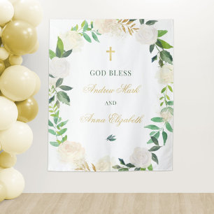 Elegante Blumengrün Wreath Custom Gott segne Wandteppich