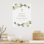 Elegante Blumengrün Wreath Erste Kommune Poster (Küche)
