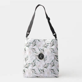 Elegante, blumengrüne Blattmonogramm-Blume Tragetaschen Mit Langen Trägern