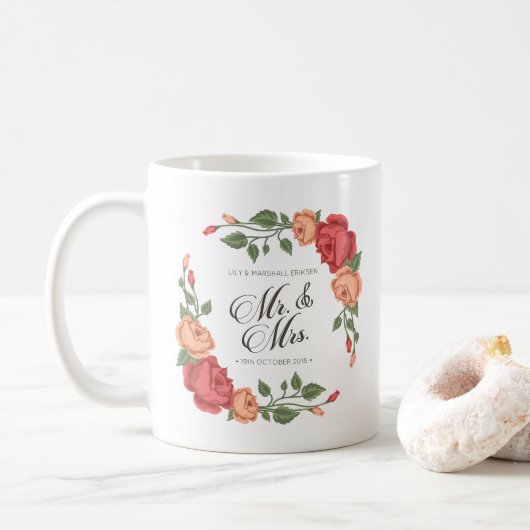 Elegante Blumenherr-u. Frau-Wedding | Tasse (Mit Donut)