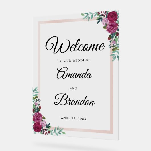 Elegante Blumenhochzeit Begrüßungszeichen Akryllis Acrylschild (Winkel)