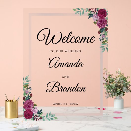 Elegante Blumenhochzeit Begrüßungszeichen Akryllis Acrylschild (Hochzeit)