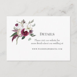 Elegante Blumenhochzeit Burgund Wasserfarben Begleitkarte