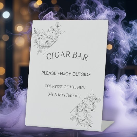 Elegante Blumenhochzeit "Cigar Bar" Sockelschild