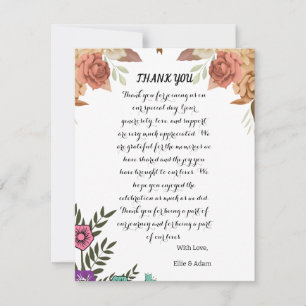 Elegante Blumenhochzeit Dankeschön-Karte Feiertagskarte