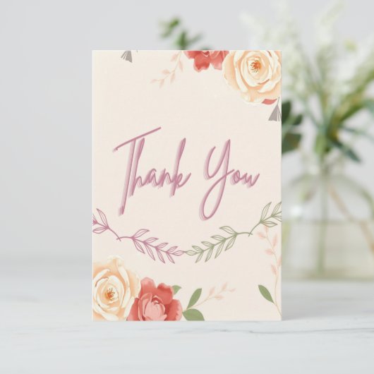 Elegante Blumenhochzeit Dankeschön-Karte mit Foto Dankeskarte (Stehend Vorderseite)