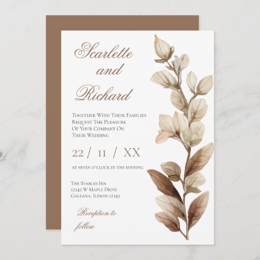 Elegante Blumenhochzeit Einladung (Vorne/Hinten)