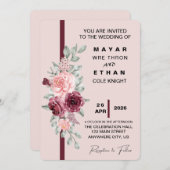 Elegante Blumenhochzeit Einladung (Vorne/Hinten)