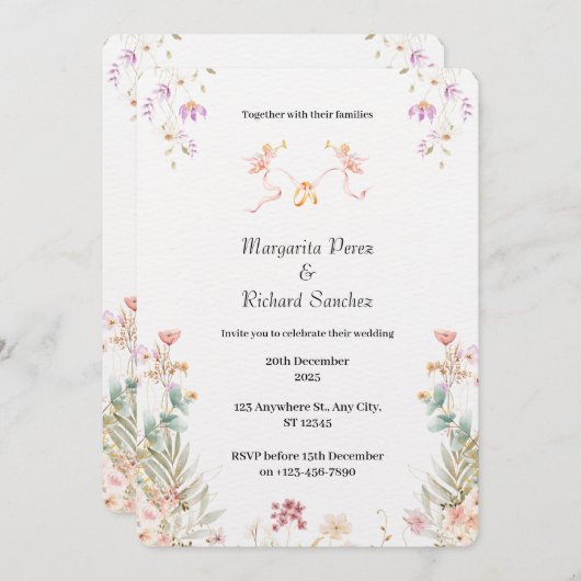 Elegante Blumenhochzeit Einladung (Vorne/Hinten)