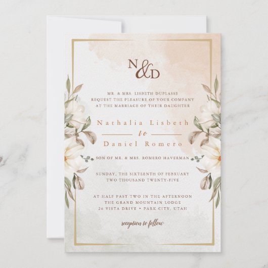 Elegante Blumenhochzeit Einladung (Vorderseite)