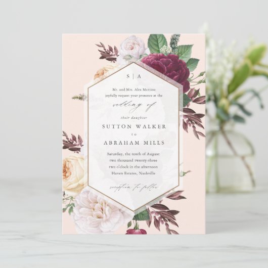 Elegante Blumenhochzeit Einladung (Stehend Vorderseite)