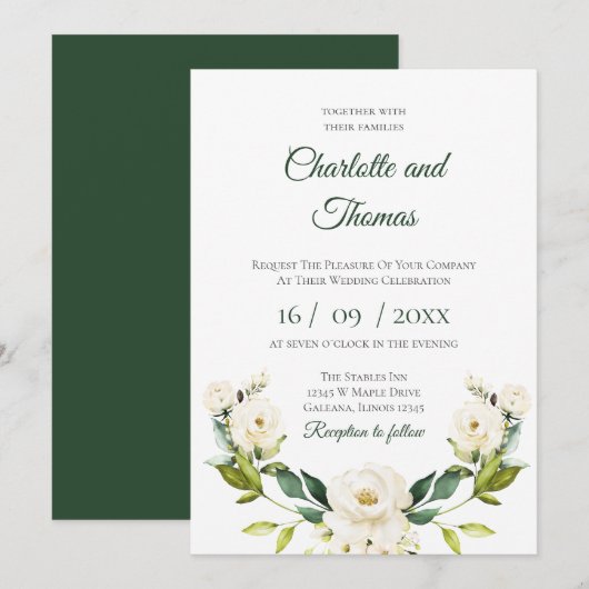 Elegante Blumenhochzeit Einladung (Vorne/Hinten)