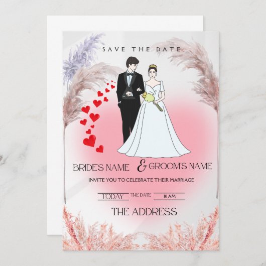 Elegante Blumenhochzeit Einladung in weiche Pastel (Vorne/Hinten)