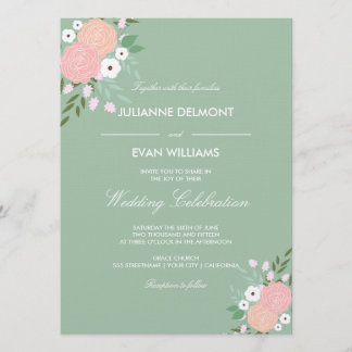 Elegante Blumenhochzeit Einladung - Minze