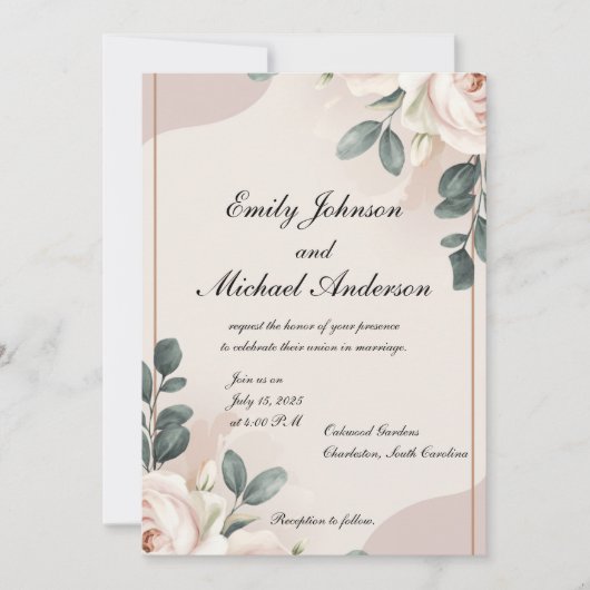 Elegante Blumenhochzeit Einladung mit Soft Pink a (Vorderseite)