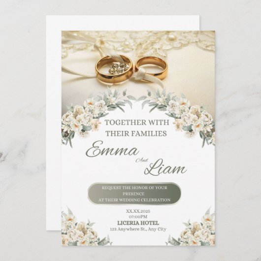 Elegante Blumenhochzeit - Emma & Liam Einladung (Vorne/Hinten)