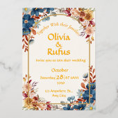 Elegante Blumenhochzeit Folieneinladung (Vorderseite)