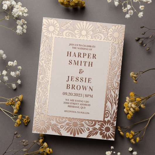 Elegante Blumenhochzeit Folieneinladung