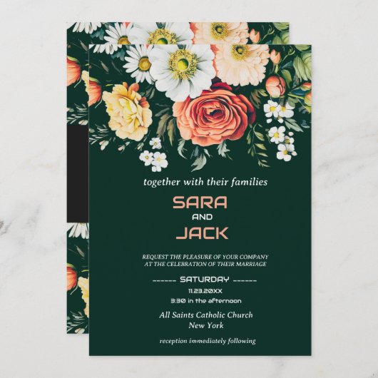 Elegante Blumenhochzeit - individuell anpassbar Einladung (Vorne/Hinten)