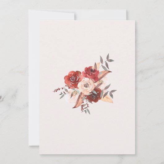 Elegante Blumenhochzeit mit Burgund und Peach Einladung (Rückseite)