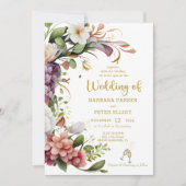 Elegante Blumenhochzeit mit Gold Theme Einladung (Vorderseite)