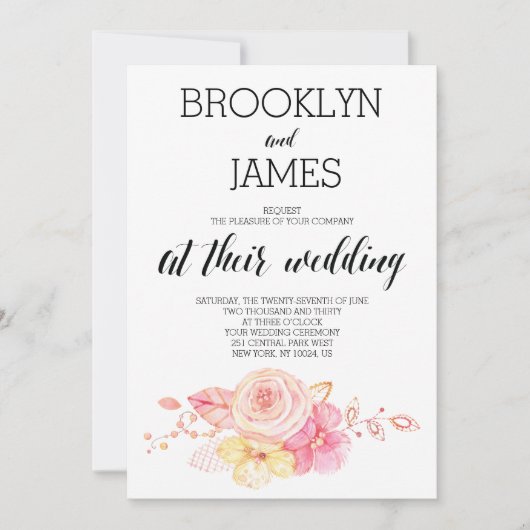 Elegante Blumenhochzeit mit Perlen und Spitzen Einladung (Vorderseite)