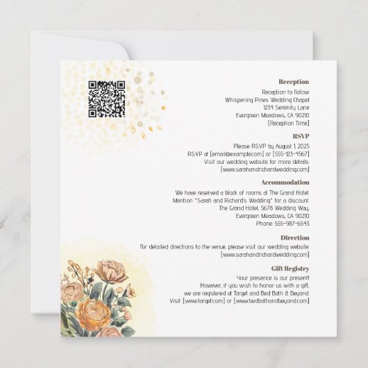 Elegante Blumenhochzeit mit QR-Code Einladung (Rückseite)
