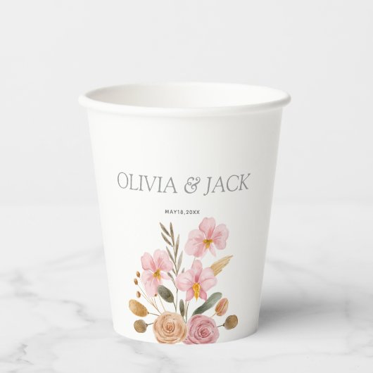 Elegante Blumenhochzeit Pappbecher (Vorderseite)