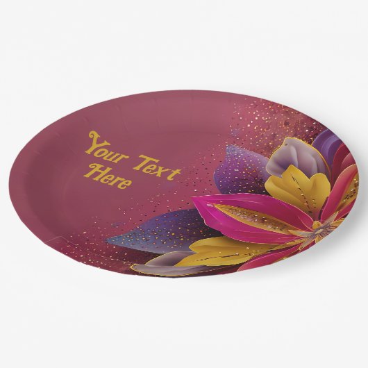 Elegante Blumenhochzeit Pappteller (Schrägansicht)