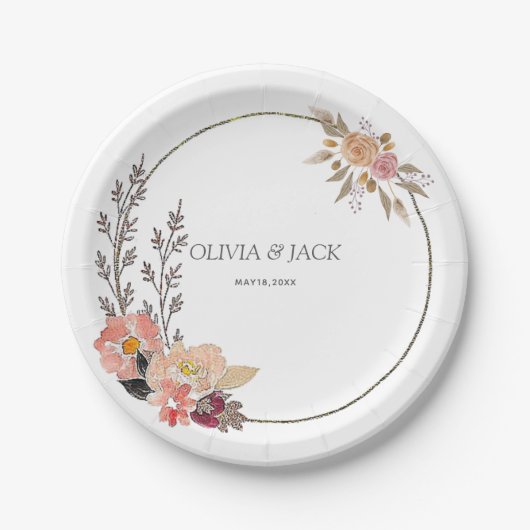 Elegante Blumenhochzeit Pappteller (Vorderseite)