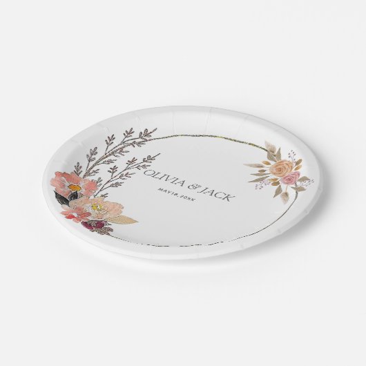 Elegante Blumenhochzeit Pappteller (Schrägansicht)