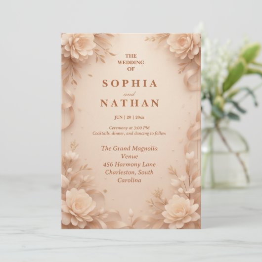 Elegante Blumenhochzeit | Personalisierbar Einladung (Stehend Vorderseite)