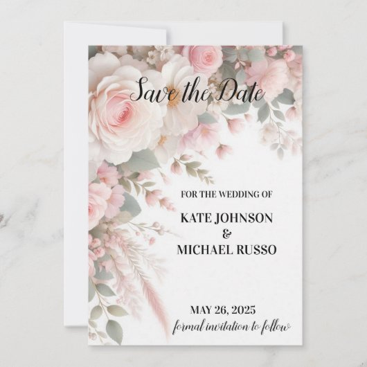 Elegante Blumenhochzeit Save The Date (Vorderseite)