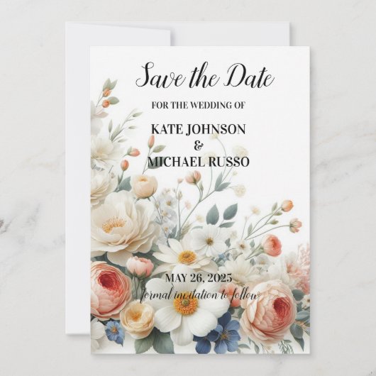 Elegante Blumenhochzeit Save The Date (Vorderseite)