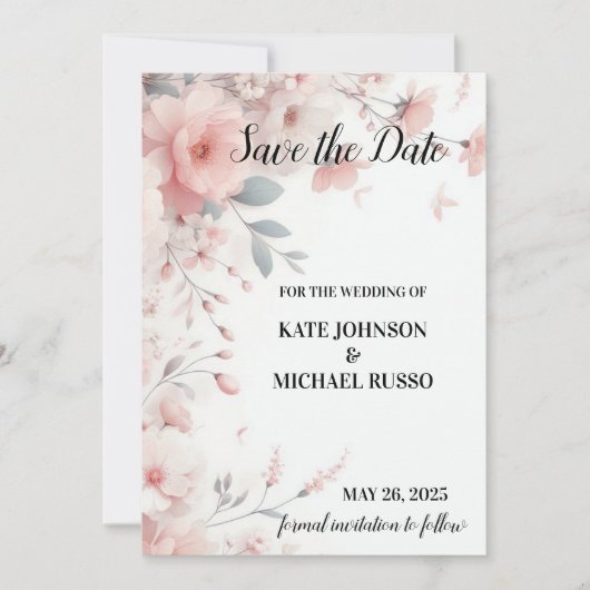 Elegante Blumenhochzeit Save The Date (Vorderseite)
