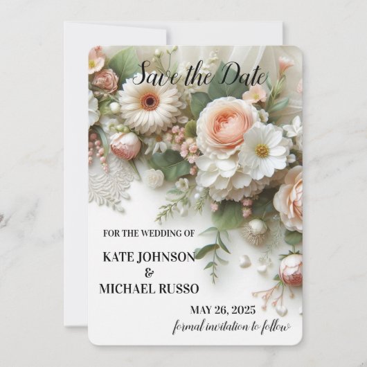 Elegante Blumenhochzeit Save The Date (Vorderseite)