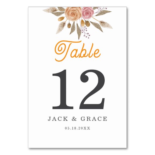 Elegante Blumenhochzeit Tischnummer (Vorderseite)
