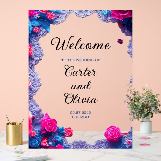 Elegante Blumenhochzeit Willkommen - Chic Celebrat Acrylschild (Hochzeit)