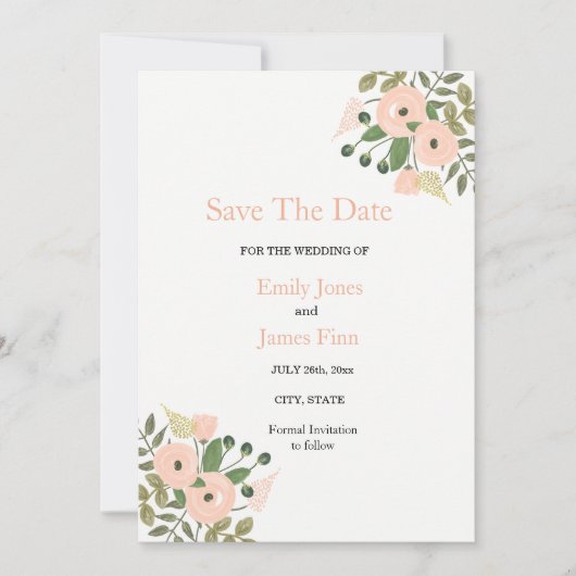 Elegante Blumenhochzeiten speichern das Datum der  Save The Date (Vorderseite)