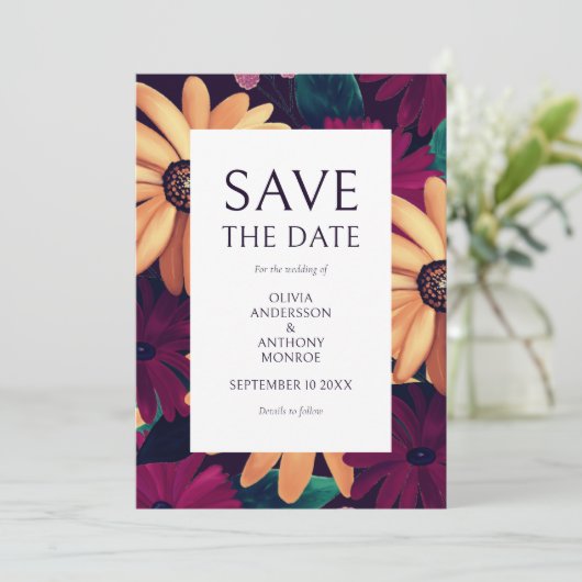 Elegante Blumenhochzeiten speichern das Datum Save The Date (Stehend Vorderseite)