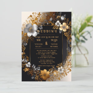 Elegante Blumenhochzeits-Einladungen in Gold und S Einladung
