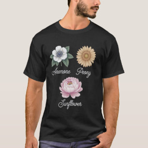 Elegante Blumenillustrationen Anemone, Pfingstrose T-Shirt