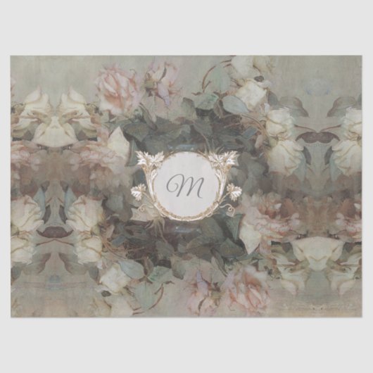 Elegante Blumenimpressionismus Monogram Decoupage Seidenpapier (Vorderseite)