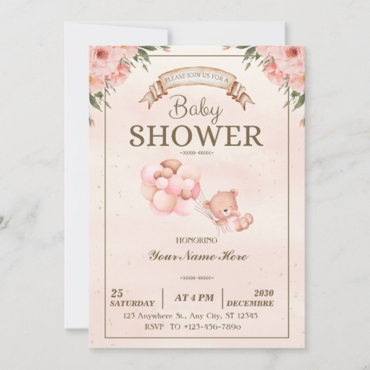 Elegante Blumenjungen Einladung (Vorderseite)