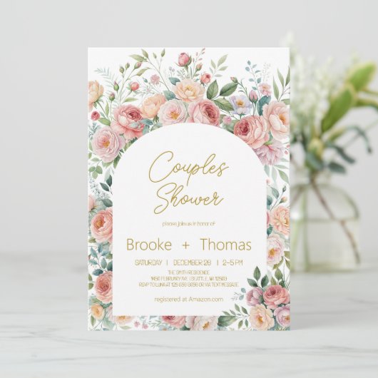 Elegante Blumenkäppchen Dusche Einladung (Stehend Vorderseite)