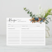 Elegante Blumenkarte Blue Brautparty Rezept Card (Stehend Vorderseite)