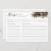 Elegante Blumenkarte Blue Brautparty Rezept Card (Vorne/Hinten)