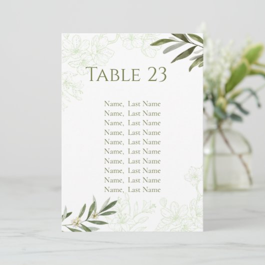 Elegante Blumenkarten Grüne Tischnummer (Stehend Vorderseite)