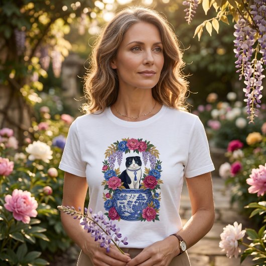 Elegante Blumenkatze T-Shirt
